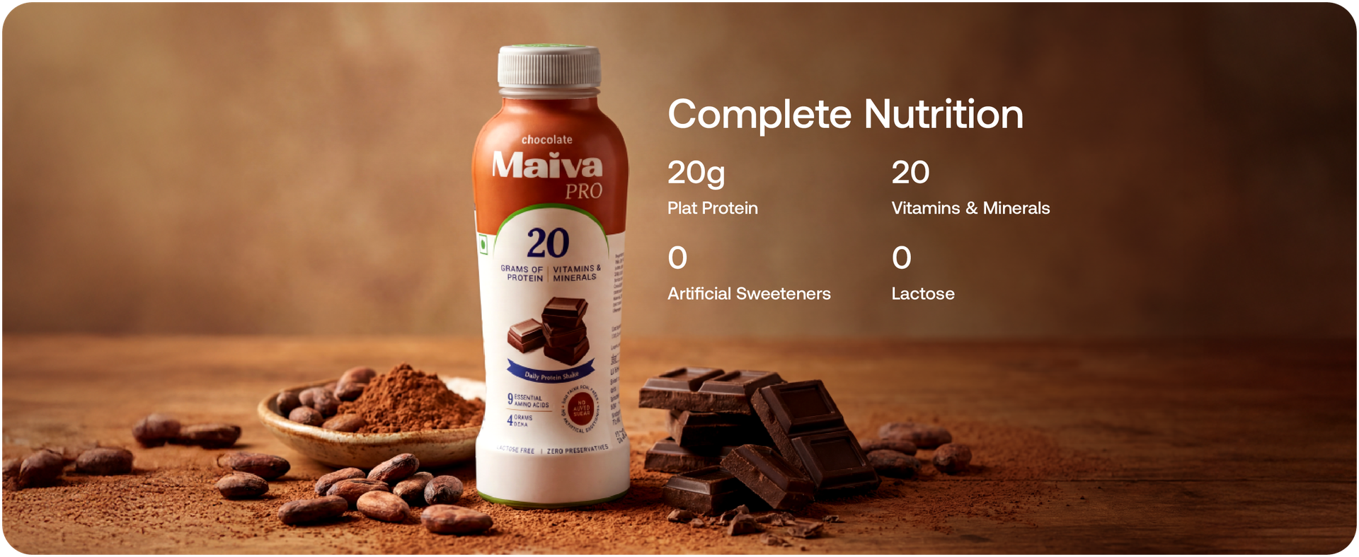 Maiva Pro Chocolate Plant Protein Shake - 300ml (Pack of 12) | 20g Protein , 20 Vitamins & Minerals | Smooth & Delicious | Light on Stomach | Vegan, Lactose-Free, No Added Sugar, No Preservatives, No Artificial Sweetener