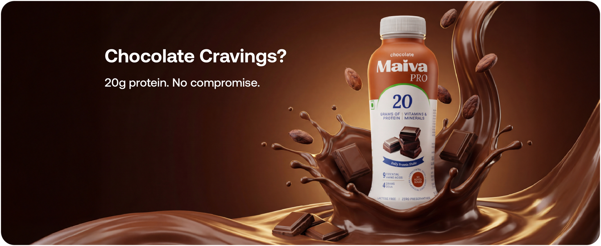 Maiva Pro Chocolate Plant Protein Shake - 300ml (Pack of 12) | 20g Protein , 20 Vitamins & Minerals | Smooth & Delicious | Light on Stomach | Vegan, Lactose-Free, No Added Sugar, No Preservatives, No Artificial Sweetener
