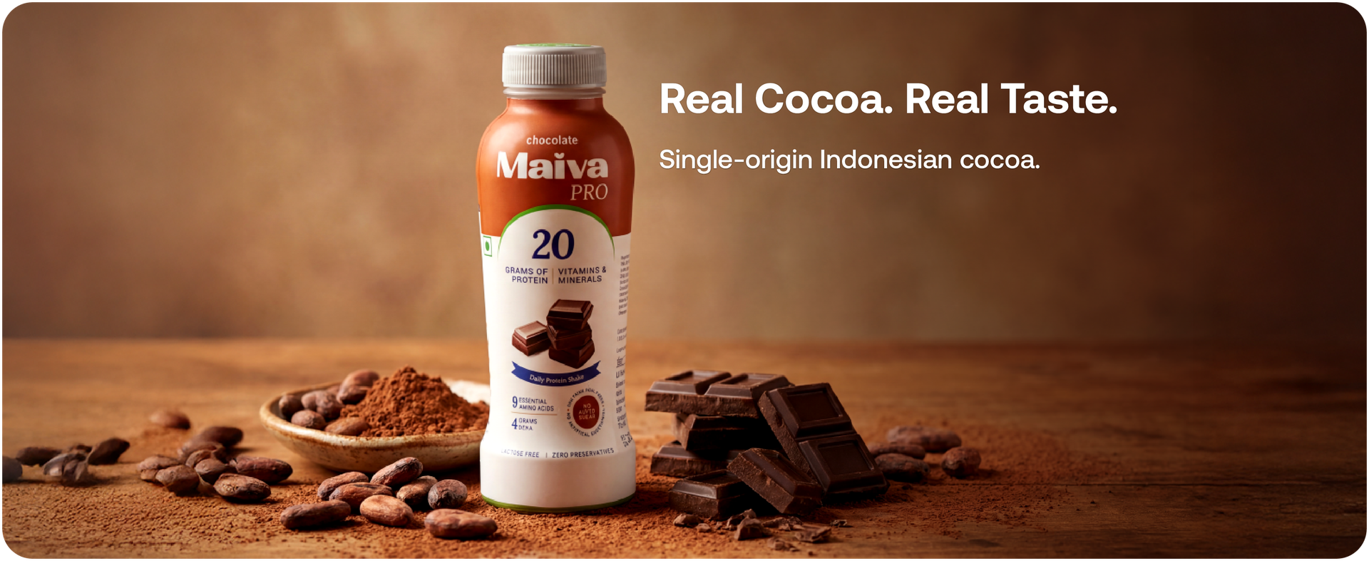 Maiva Pro Chocolate Plant Protein Shake - 300ml (Pack of 12) | 20g Protein , 20 Vitamins & Minerals | Smooth & Delicious | Light on Stomach | Vegan, Lactose-Free, No Added Sugar, No Preservatives, No Artificial Sweetener