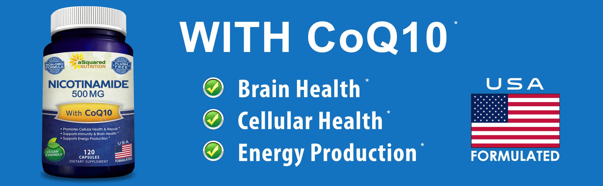 Nicotinamide with CoQ10 (120 Capsules) - Vitamin B3 500mg (Niacinamide Flush Free) - Coenzyme Q10 Powder - VIT B-3 & Coq 10 Supplement Pills to Support Energy, NAD, & Skin Cell Health