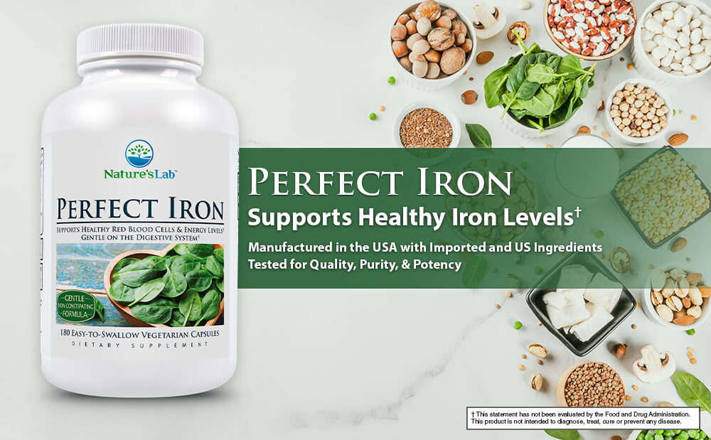 Nature's Lab Perfect Iron 25mg Dietary Supplement - Gentle Non-Constipating Formula - Supports Healthy Red Blood Cells & Energy Levels - 180 Capsules (6 Month Supply)