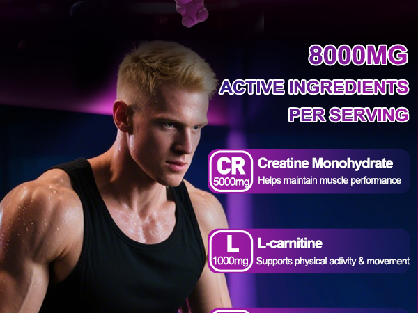 Swing Arm Creatine Monohydrate Gummies 8000 mg for Men & Women, 120 Creatine Gummies for Muscle Growth, Strength & Recovery, Sugar Free Pre-Workout Supplement - Raspberry & Blueberry Flavor