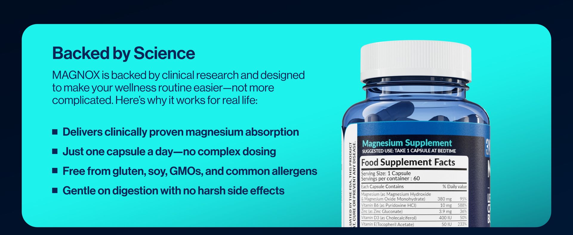 MAGNOX® Buster | Patented Clinically Tested 380mg Magnesium Supplement for Spasms & Leg Cramps at Night | One Capsule a Day for Almost Full Dosage | 3X More Absorption | Dead Sea Minerals (60 Caps)