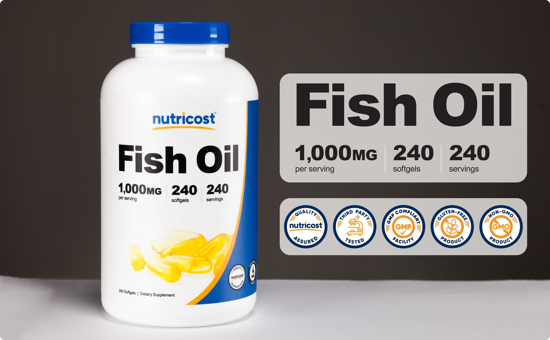 Nutricost Fish Oil Omega 3 Softgels with EPA & DHA, 240 Softgels, GMO-Free
