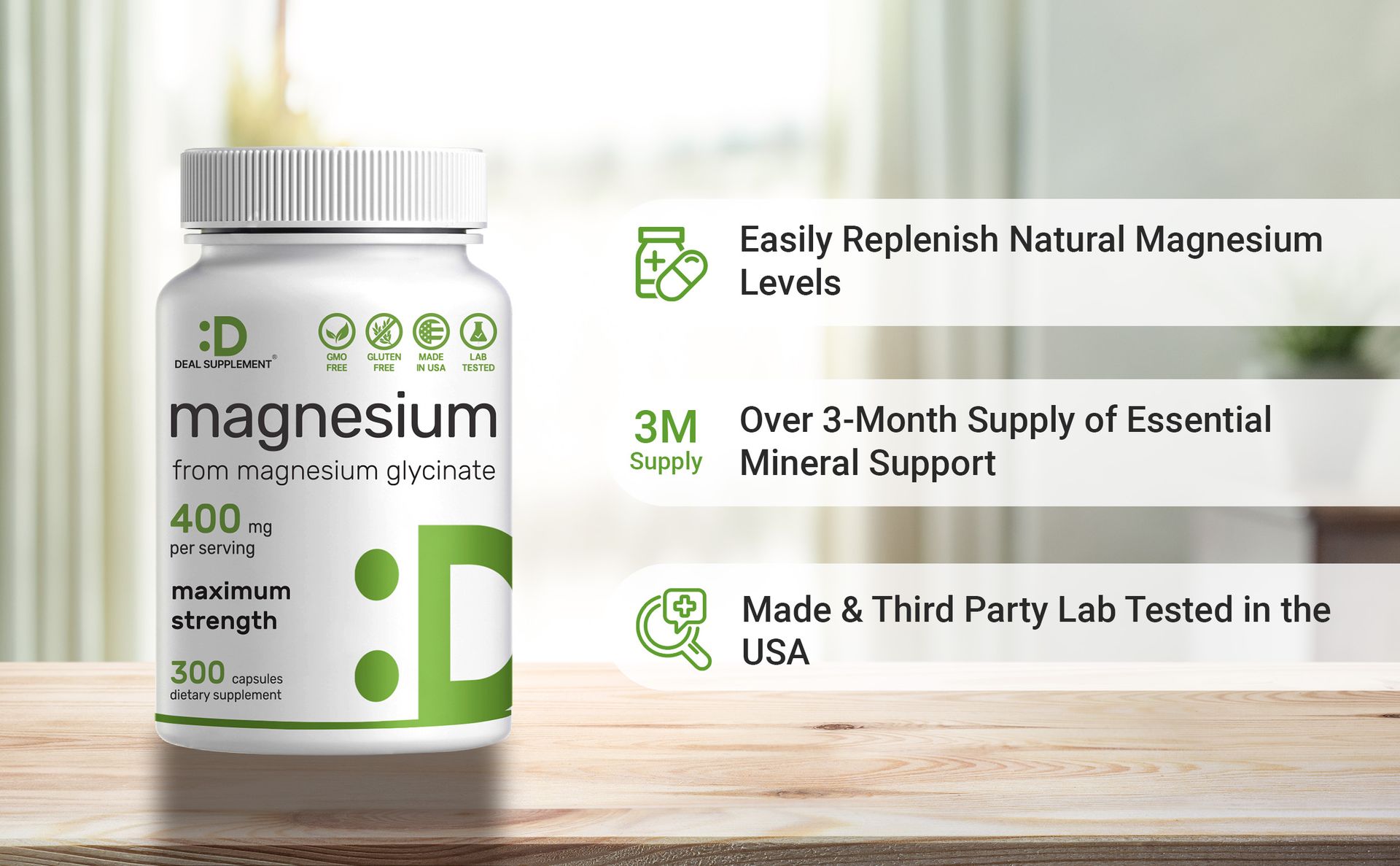 Magnesium Glycinate 400mg, 300 Capsules | 100% Chelated for Easy Absorption | Essential Mineral Supplement for Muscle, Sleep, & Heart Health*