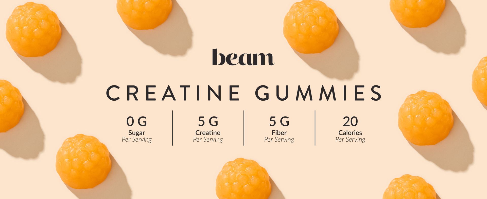 BEAM Creatine Gummies – Creatine Monohydrate Gummies with 5g Creatine, Sugar Free, Muscle Strength & Workout Recovery Support, Creatine Gummies for Women and Men, Orange Flavor, Vegan, 30 Servings