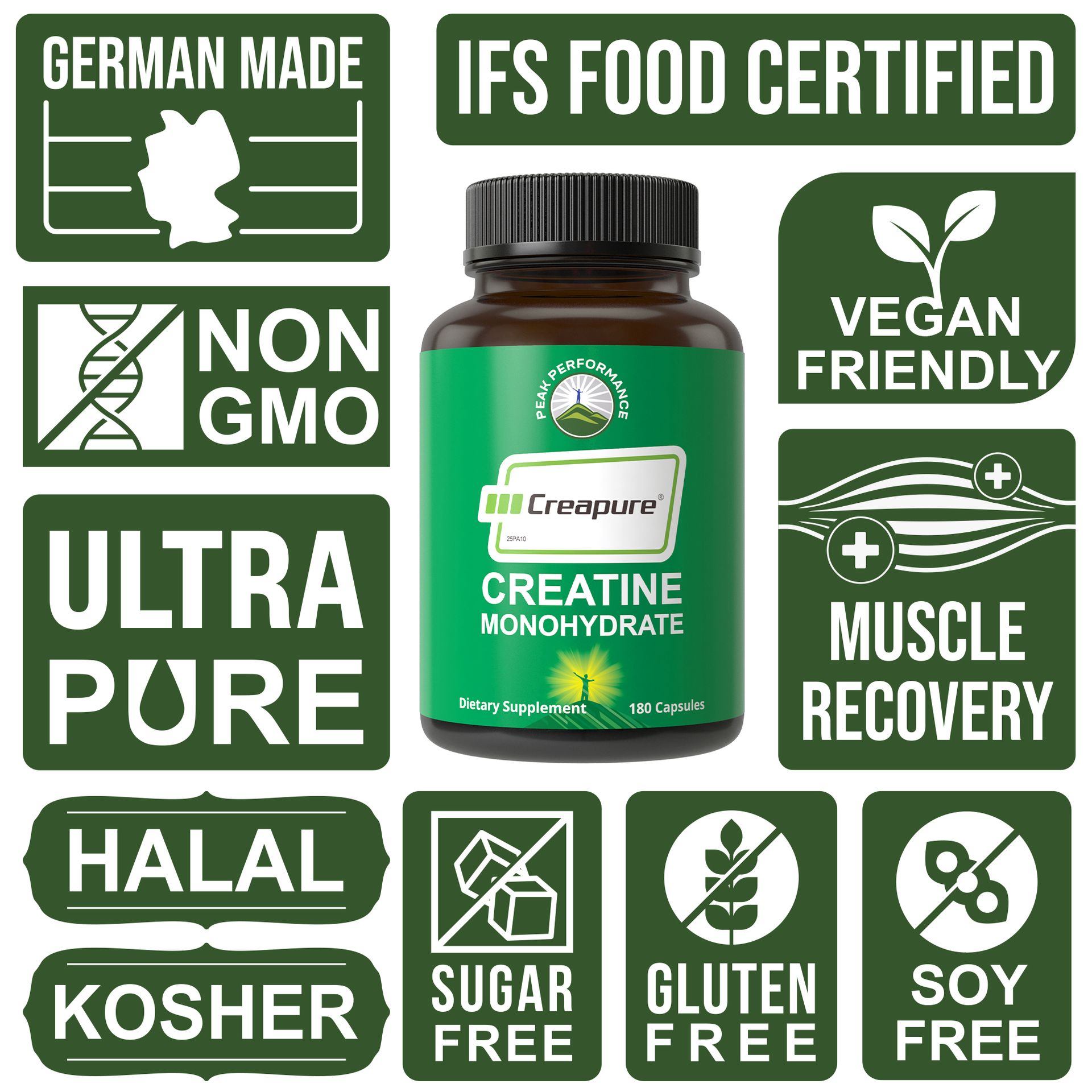 Creapure Creatine Monohydrate 180 Capsules High Purity German Made Creatine