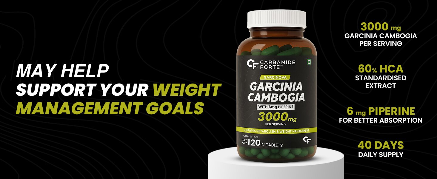 Carbamide Forte Garcinia Cambogia 3000mg 60% HCA & 6mg Piperine Per Serving | Weight Loss Supplement- 120 Veg Tablets