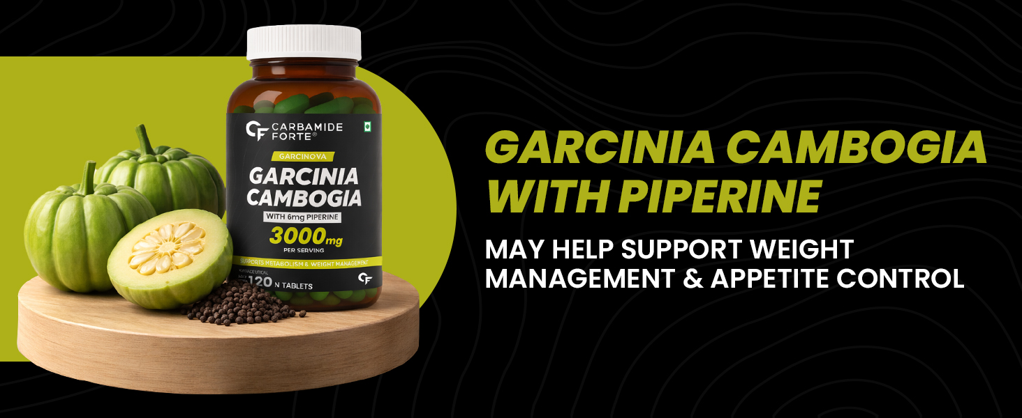 Carbamide Forte Garcinia Cambogia 3000mg 60% HCA & 6mg Piperine Per Serving | Weight Loss Supplement- 120 Veg Tablets