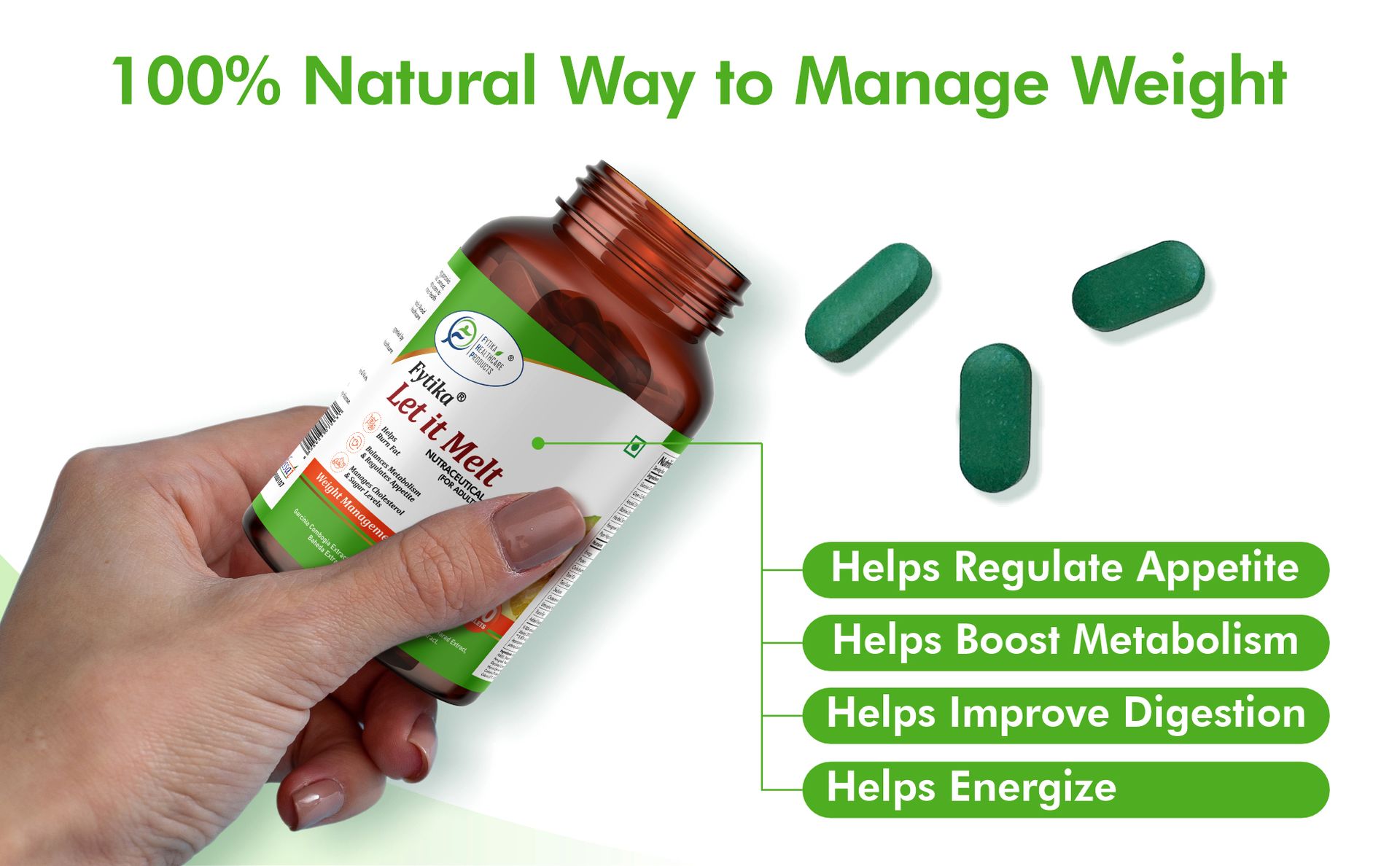 Fytika Let it Melt Weight Management - 60 Tabs | Garcinia Combogia, Green Coffee, Triphala, Kali Jeeri| Healthy Weight Support| for Men & Women Net