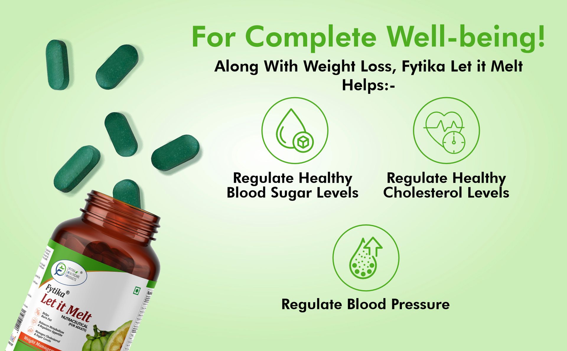 Fytika Let it Melt Weight Management - 60 Tabs | Garcinia Combogia, Green Coffee, Triphala, Kali Jeeri| Healthy Weight Support| for Men & Women Net