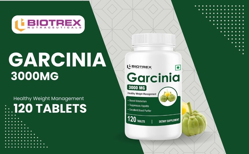 Biotrex Nutraceuticals Garcinia Cambogia 3000mg 60% HCA With 6mg Piperine | Supports Metabolism & Energy Levels | Healthy Weight Management | Complete Natural Formula | 120 Vegan Tablets