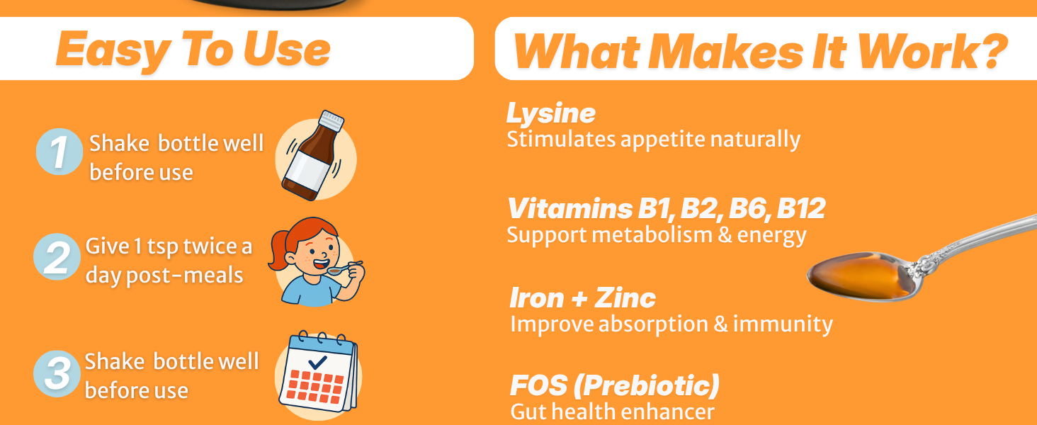 HealthBest Kids L-Lysine Nutritional Supplement Syrup, 200 mL | Essential Vitamins for Growing Children