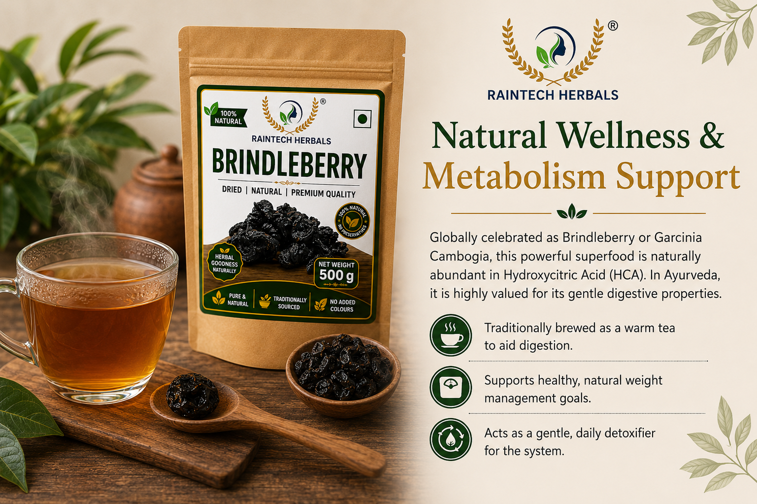 100% Natural Kudampuli/Malabar Tamarind(Garcinia Cambogia) - 500g | Sun-Dried & Smoke-Cured | Pure Brindleberry for Authentic Kerala Fish Curry & Weight Management Support