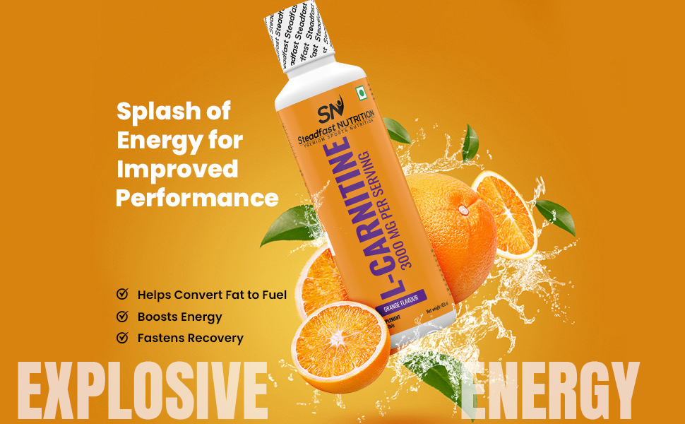 Steadfast Nutrition L-Carnitine 3000mg Liquid Supplement with Vitamin B5, Boosts Performance & Endurance (Orange 450ml)