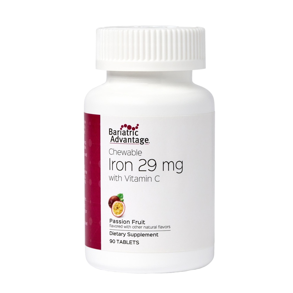Bariatric Advantage Chewable Iron 29 mg - for Bariatric Surgery Patients - Iron with Vitamin C - No Iron Taste - Ferrous Fumarate & Carbonyl Iron Supplement - Passion Fruit - 90 Count