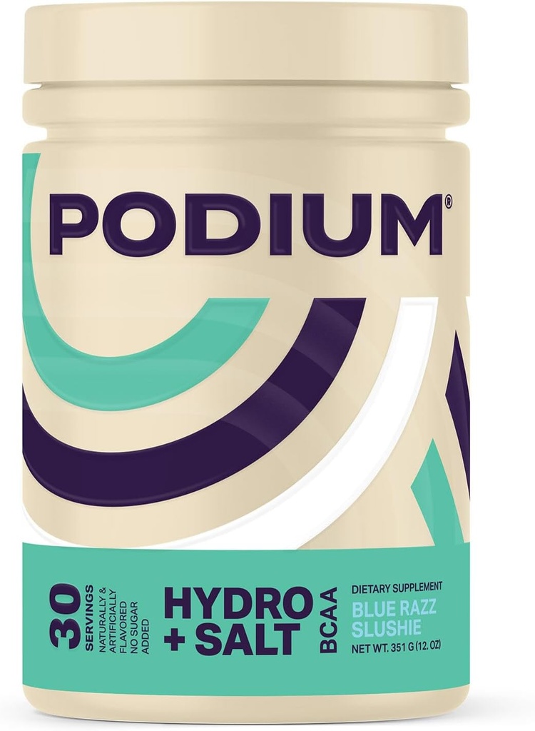 Podium Nutrition, Instantized BCAA Powder, Hydro and Salt, Blue Razz Slushie, 30 Servings, Electrolytes, Hydration, Recovery