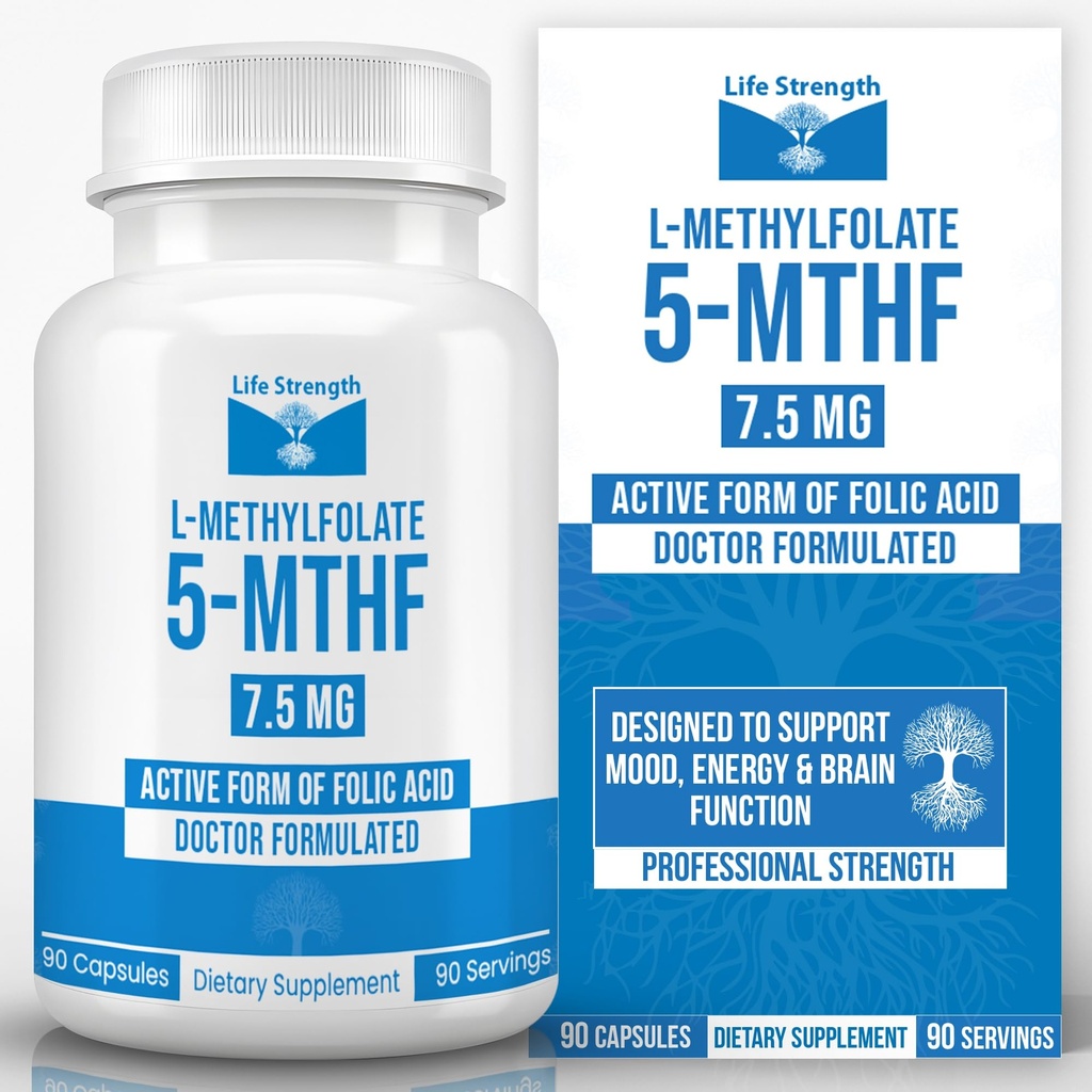 L Methylfolate 7.5mg | 90 Capsules | Optimized & Highly Bioactive Methyl Folate Supplement | 5-MTHF Supports for Energy, Focus & Mood | Non-GMO, Gluten Free, Vegan | 3 Month Supply
