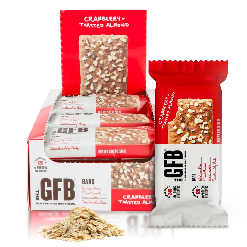 The GFB Cranberry Toasted Almond Protein Bars - Gluten Free, Plant Based, Non GMO, Sustainably Made – Ridiculously Tasty, Healthy, Vegan, Nutrition Snack Protein Bars, 2.05 oz (12 Count)