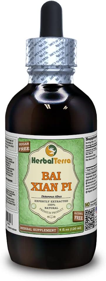 Bai Xian Pi (Dictamnus Albus) Glycerite, Dried Roots Alcohol-Free Liquid Extract (Brand Name: HerbalTerra, Proudly Made in USA) 4 fl.oz (120 ml)
