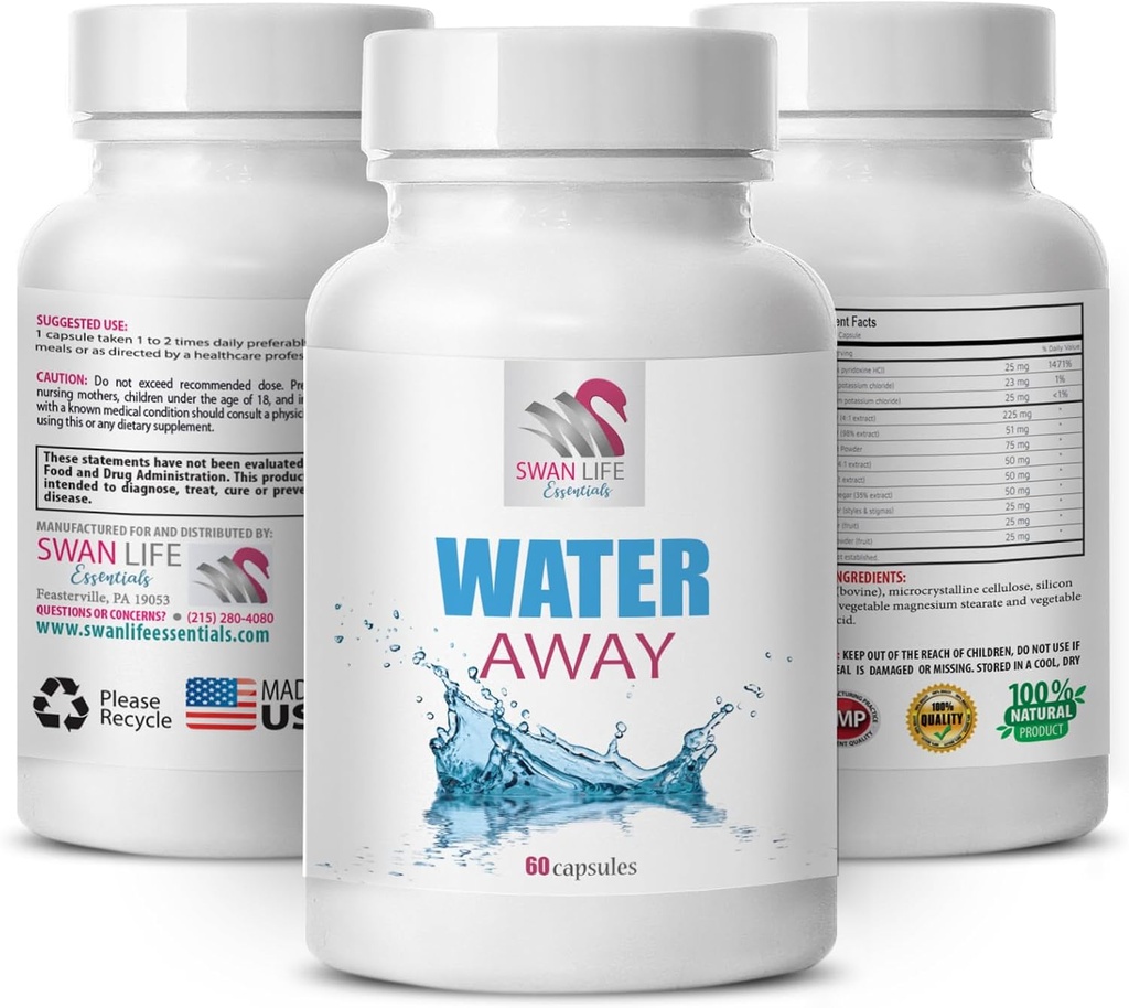 Natural water balance - WATER AWAY - Natural diuretic blend, Herbal water balance, Diuretic support supplement, Natural support, Water balance, Natural diuretic capsules, Herbal support 1Bot 60 Caps
