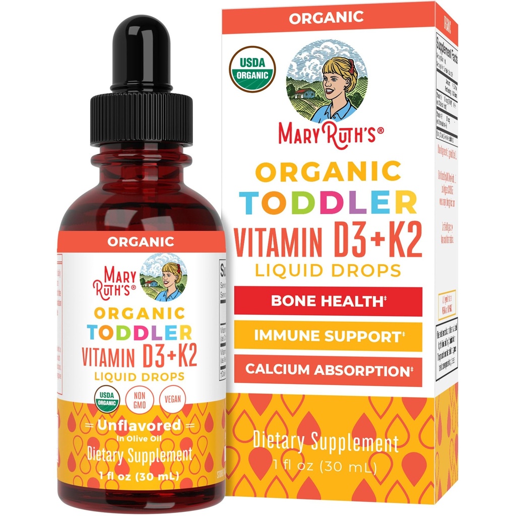 MARYRUTH'S Organics Vitamin D3 | Vitamin K2 | Vitamin D3 K2 Drops | K2 D3 Vitamin Liquid Supplement for Toddlers | Kids Supplement for Calcium Absorption Strong Bones | Vegan | Gluten Free | 1 Fl Oz
