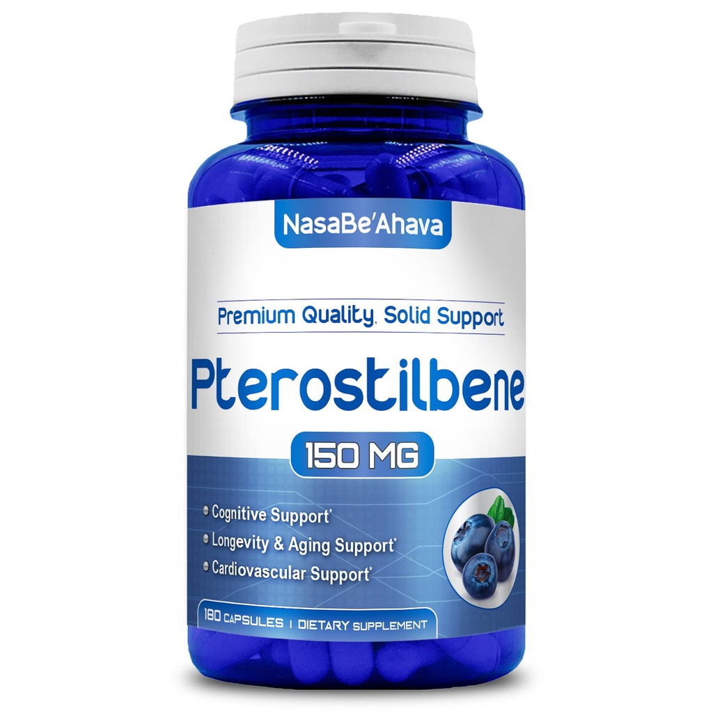 Extra Strength Pterostilbene Supplement | Vegan Friendly 150mg Pterostilbene Capsules | Antioxidant Supplement for Aging Heart Immune and Brain Support | Made in The USA (180 Day Supply)