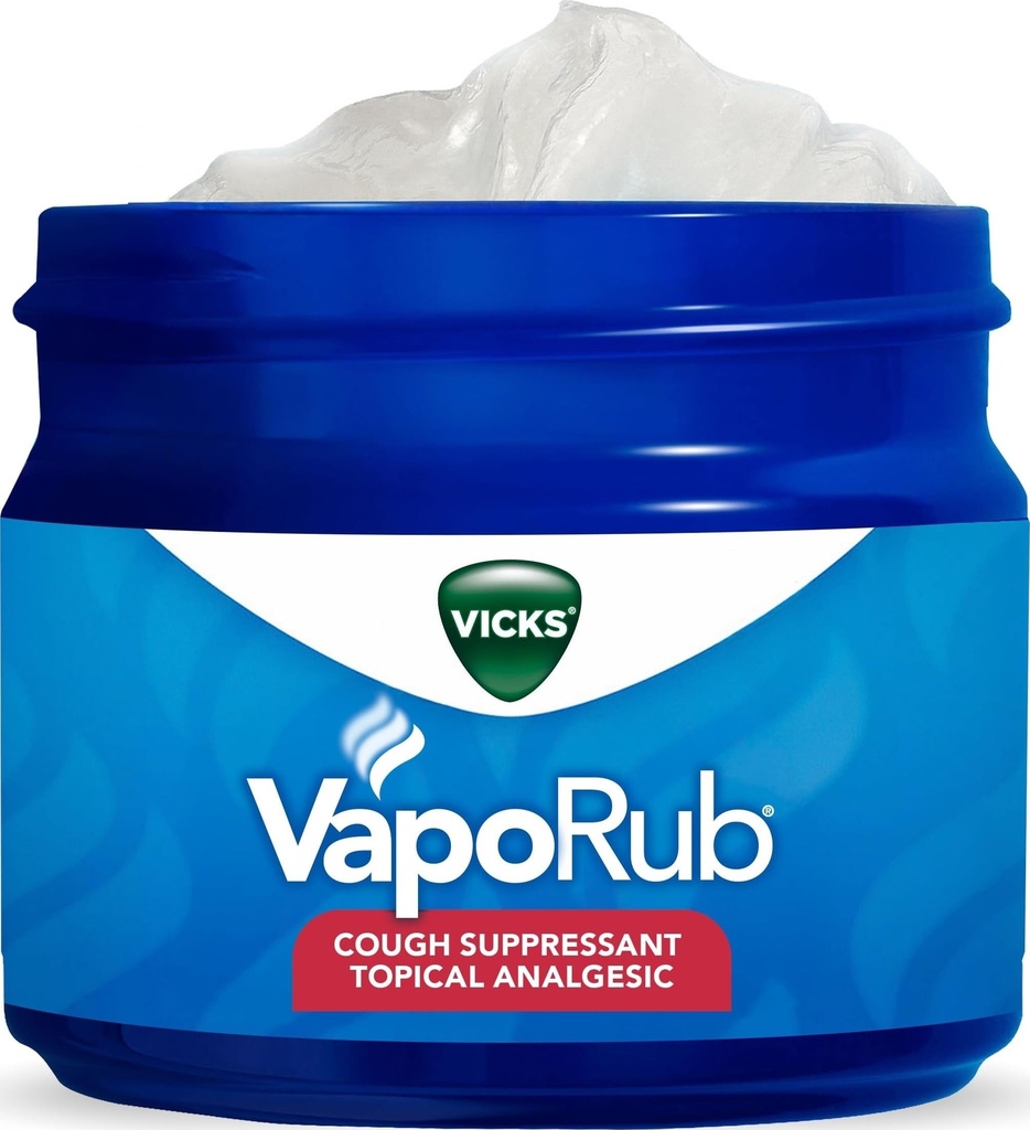 Vicks VapoRub, Original, Cough Suppressant, Topical Chest Rub & Analgesic Ointment, Medicated Vicks Vapors, Relief from Cough Due to Cold, Aches & Pains, 1.76oz