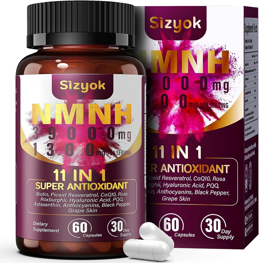 11-in-1 NMNH (Dihydronicotinamide Mononucleotide), 600mg per Serving, NAD+ Supplement with Resveratrol, CoQ10 to Support NAD+ Levels, NMNH Supplement for Anti-Aging, 60 Count, 30 Day Supply-63