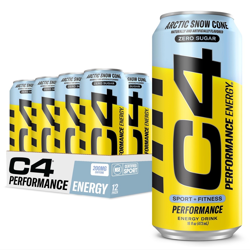 C4 Carbonated Zero Sugar Energy Pre Workout Drink + Beta Alanine, (NEW) Sparkling Arctic Snow Cone, 16 Fl Oz, Pack of 12