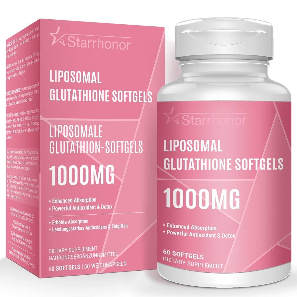 Liposomal Glutathione Softgels 1500MG, Reduced Glutathione Supplement with Vitamin C, Better Absorption, Non-GMO Powerful Antioxidant for Healthy Aging, Detox, Immune Health, 60 Softgels