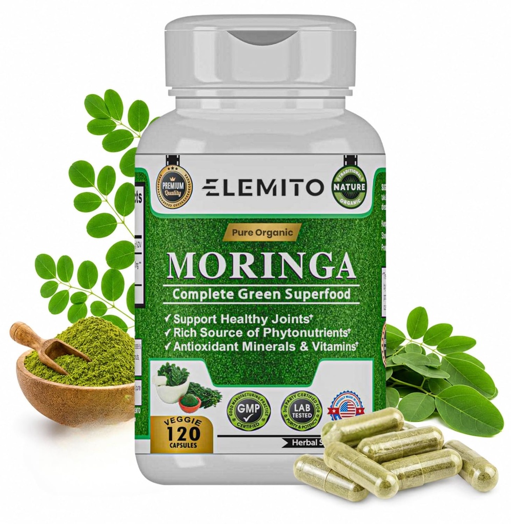 Moringa Oleifera Capsules 1000mg | Pure Moringa Leaf Powder | Green Superfood for Metabolism & Immune Support | Non-GMO, Vegan, Gluten-Free | 120 Veggie Capsules
