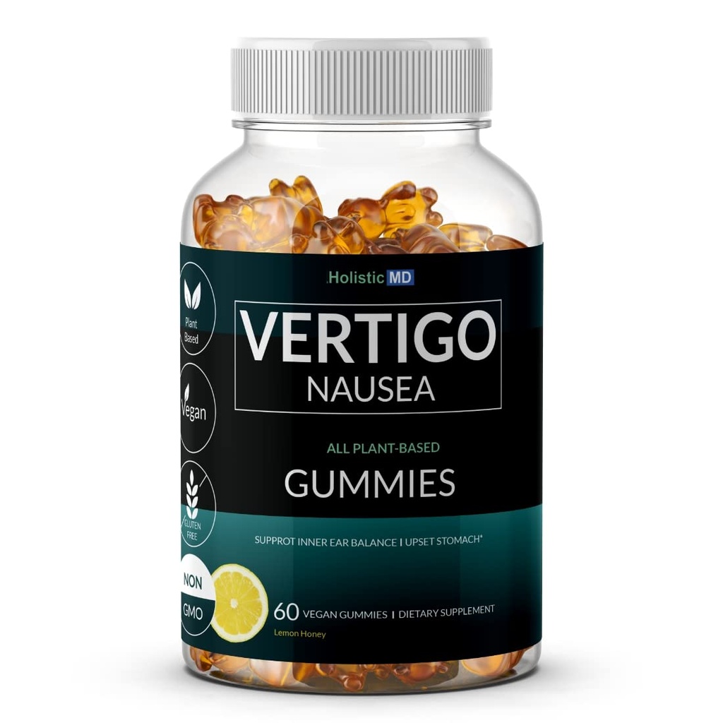 Vertigo relief products clinically studied Kudzu Gingko Astragalus Ginger Black Cohosh & Peony flower | Nausea Vertigo Dizziness Relief | | Plant-Based formula Non GMO | Lemon flavor 60 Gummies