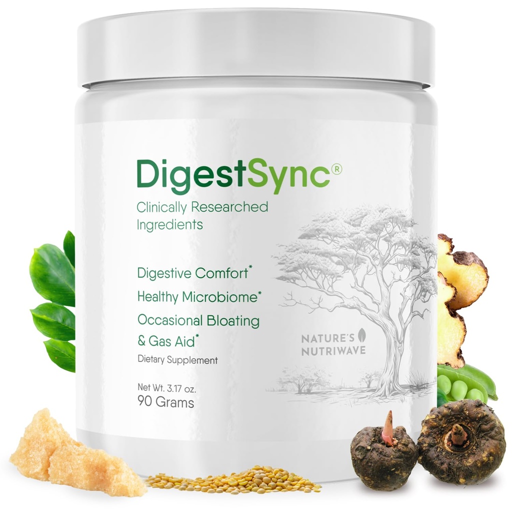 DigestSync Digestion Supplement for Gut Health - Natural Powder for Digestive Support, Bloating Relief for Women & Men, 100% Natural Green Powder - 1 Month Supply