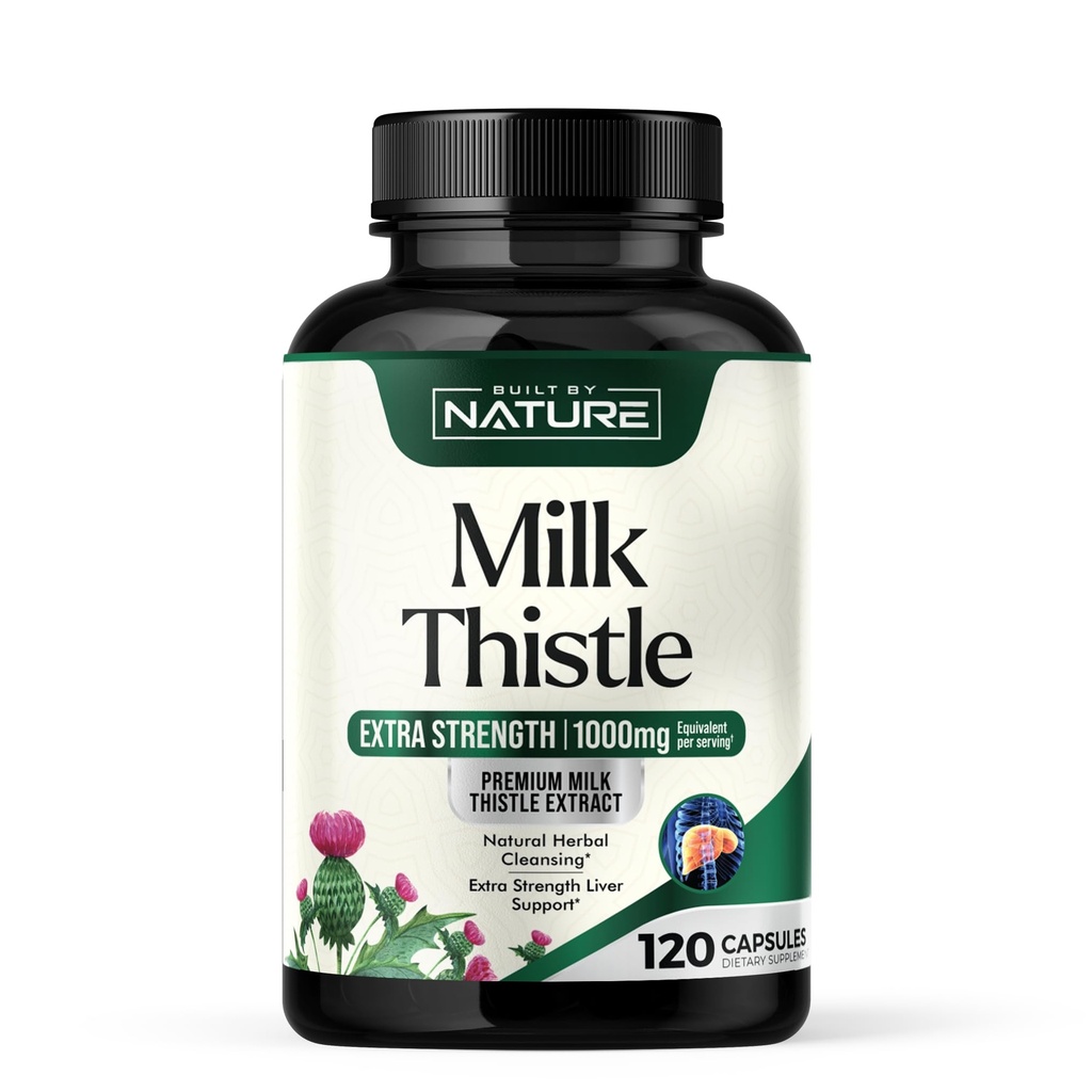 Built by Nature Milk Thistle Liver Detox Supplement with Silymarin Extract & Dandelion Root – Gentle Herbal Liver Cleanse for Men & Women - Liver Health Support - Non-GMO - 120 Veggie Capsules