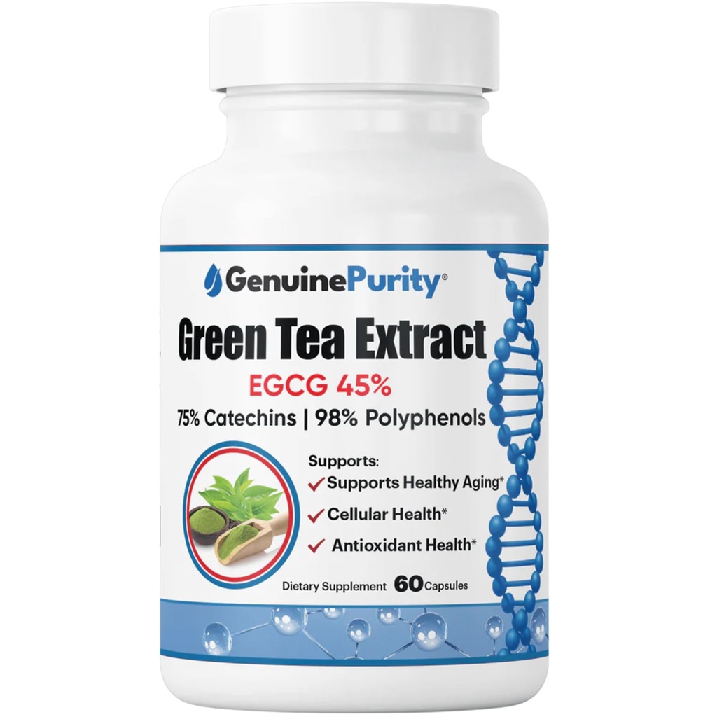 Green Tea Extract 500mg with 45% EGCG – Antioxidant Support for Brain, Liver & Cellular Health – Healthy Aging – 60 Capsules
