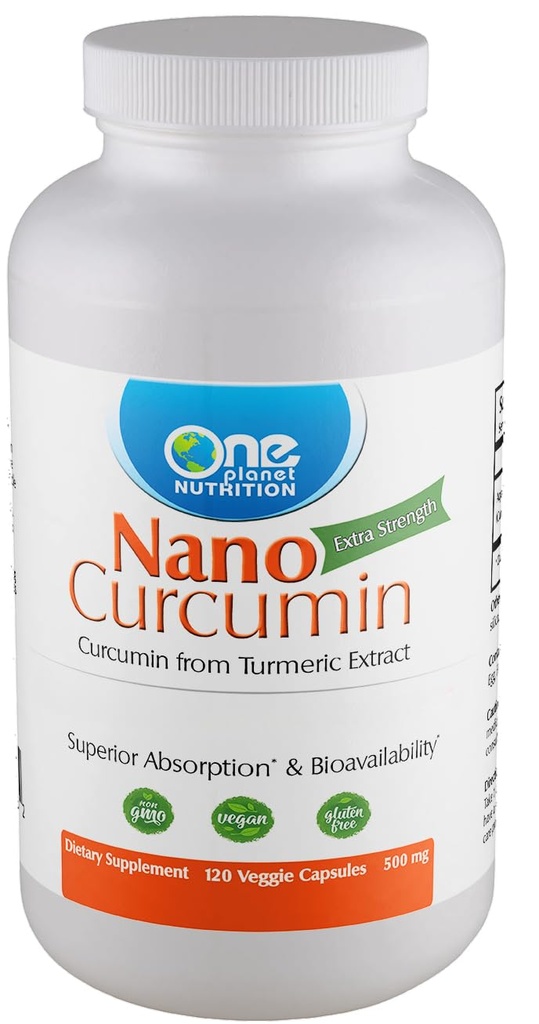 One Planet Nutrition Nano Curcumin 500 mg Veggie Capsules (240 Servings), Family Size, Nano for High Absorption, Supports Immune Health, Non-GMO, Vegan, Gluten-Free