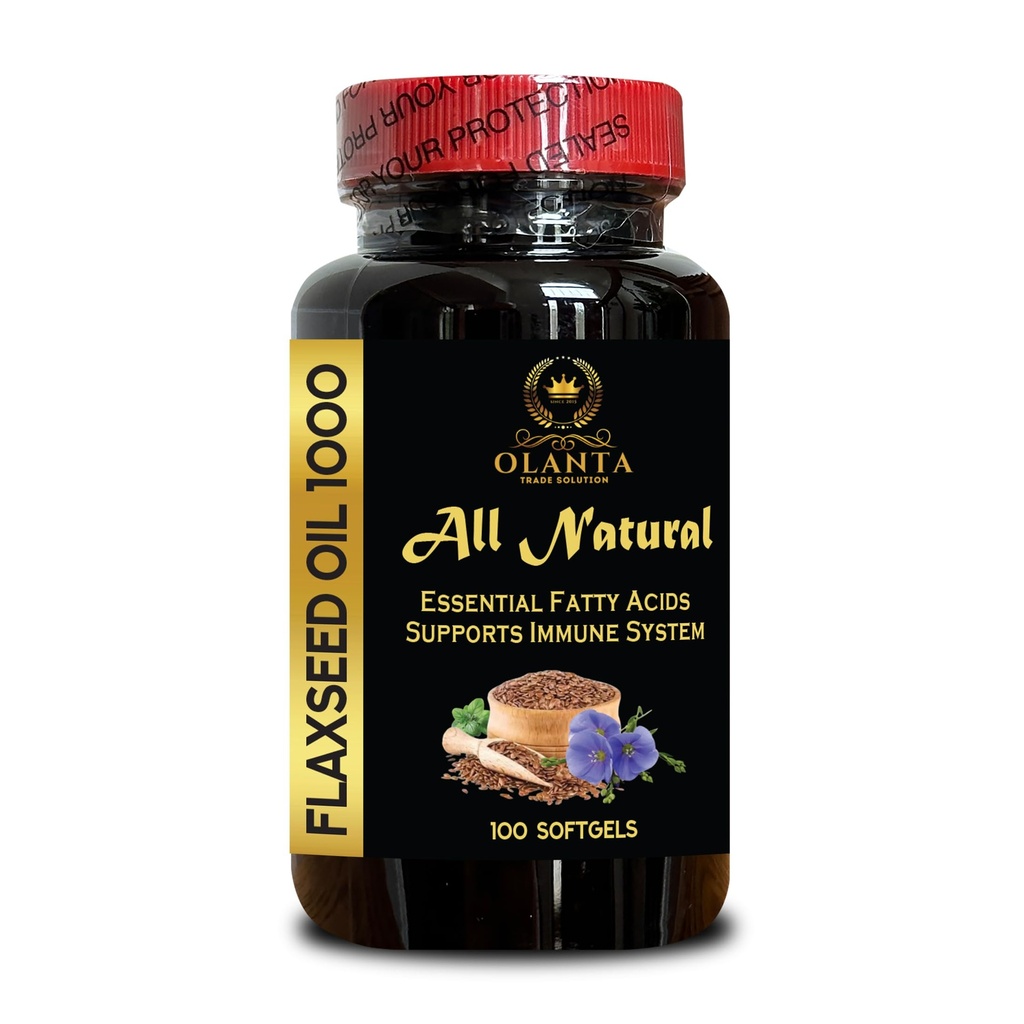 Flaxseed Oil Softgels 1000 mg – Immune Support, Rich Omega Fatty Acids, Supports Hair Shine & Digestive Balance - 1 Bottle 100 Capsules