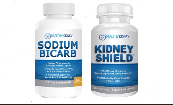 Kidney Shield Omega-3 Fish Oil & Sodium Bicarb 2 Pack Bundle Support Normal Kidney Function & Acid Levels