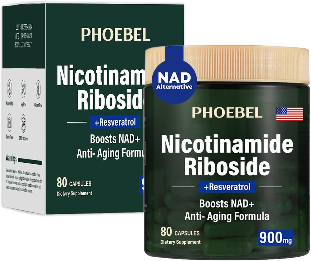 Newly NAD + Supplement - Resveratrol, Liposomal Nicotinamide Riboside, Quercetin- High Purity NAD Supplement for Energy, Focus - 80 Count,900mg