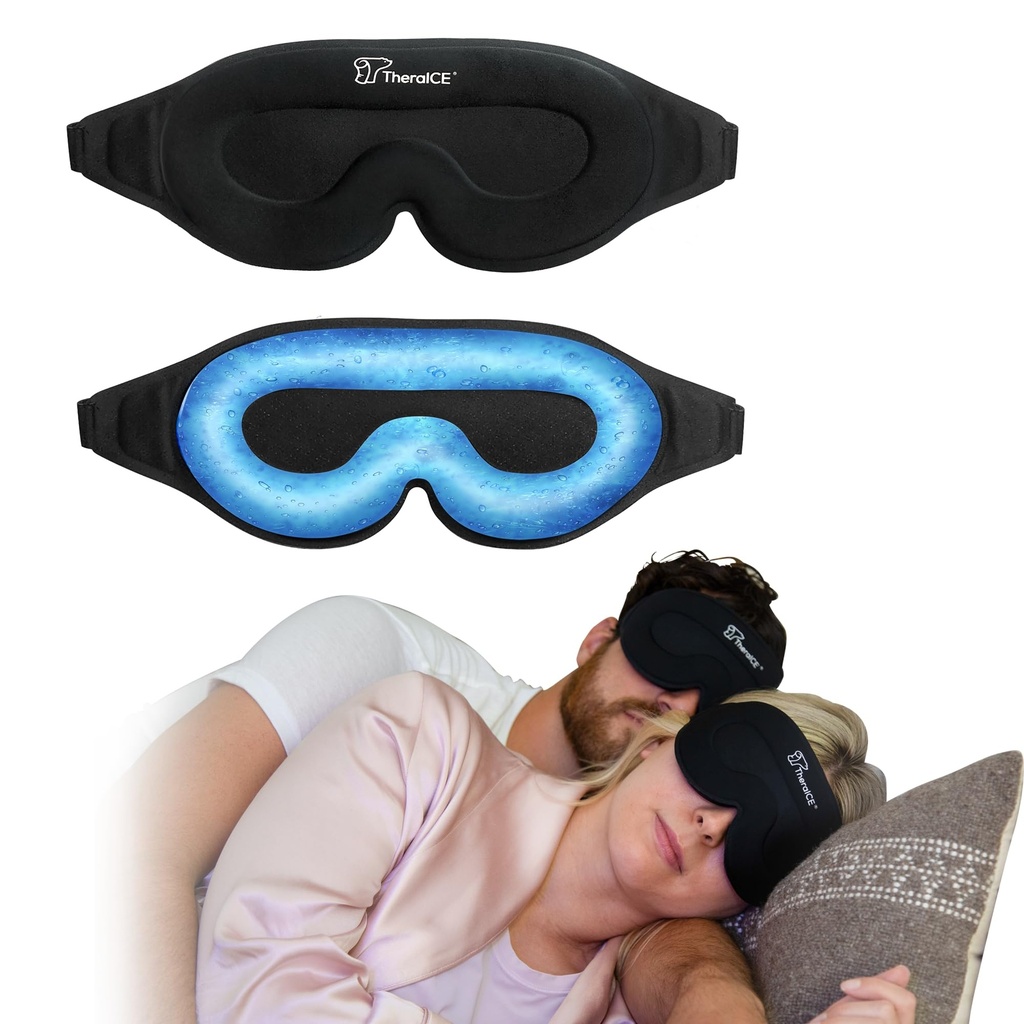 TheraICE Sleep Mask + Cooling Gel Relief - Weighted Sleep Eye Mask 100% Blackout 3D Cold Relaxing No Pressure Eye Cover Blindfold to Block Light for Comfortable Soothing Night Sleeping | Men & Women
