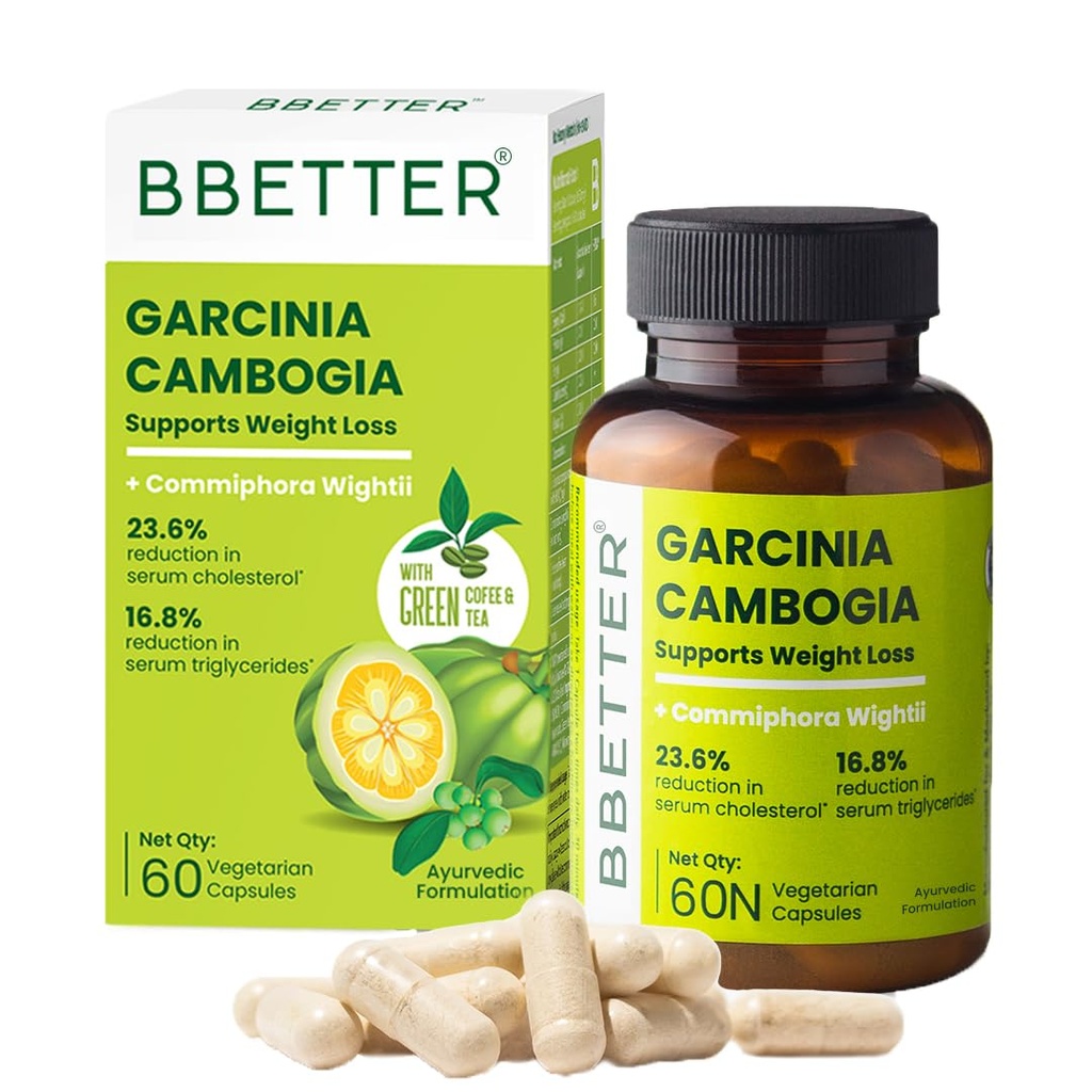 BBETTER Garcinia Cambogia For Weight Loss Capsules For Women And Men - With Green Coffee Green Tea Guggulu Extract & Inulin - Keto supplement- 60 Veg capsules