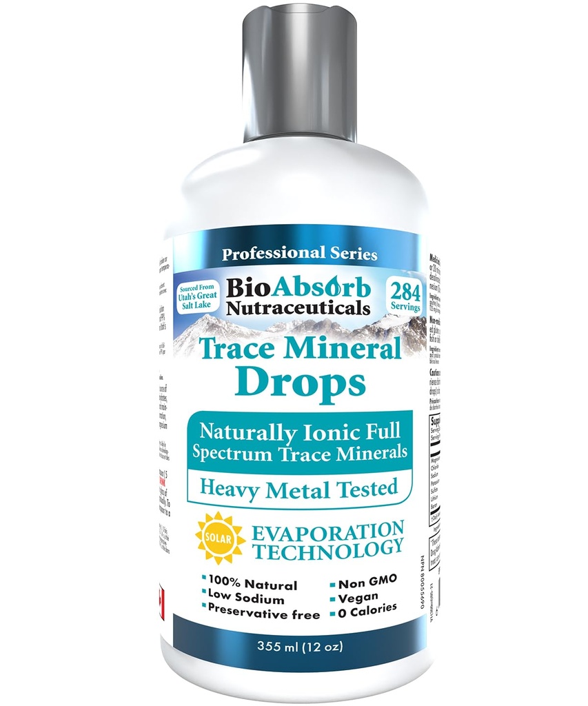 Bio Absorb Trace Mineral Drops. Heavy Metal Tested. 284 Servings of Organic Trace Minerals from Concentrated Utah's GSL Sea Water. 125mg of Ionic Magnesium (12 oz)