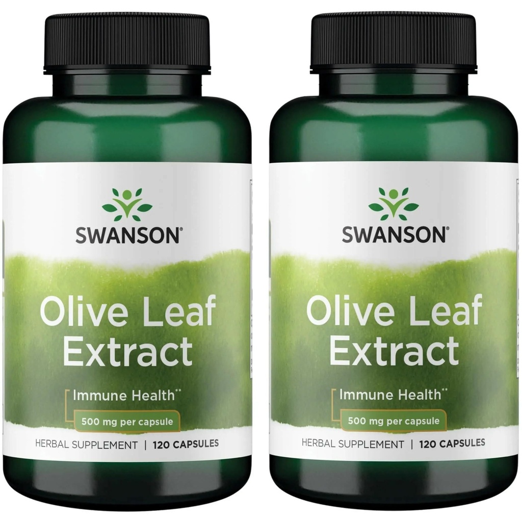 Swanson Olive Leaf Extract Immune Health, 500 mg, 120 Caps, 2 Pack | For Adults Seeking Year-Round Immune Support, Standardized to 20% Oleuropein for Immune and Cardiovascular Health