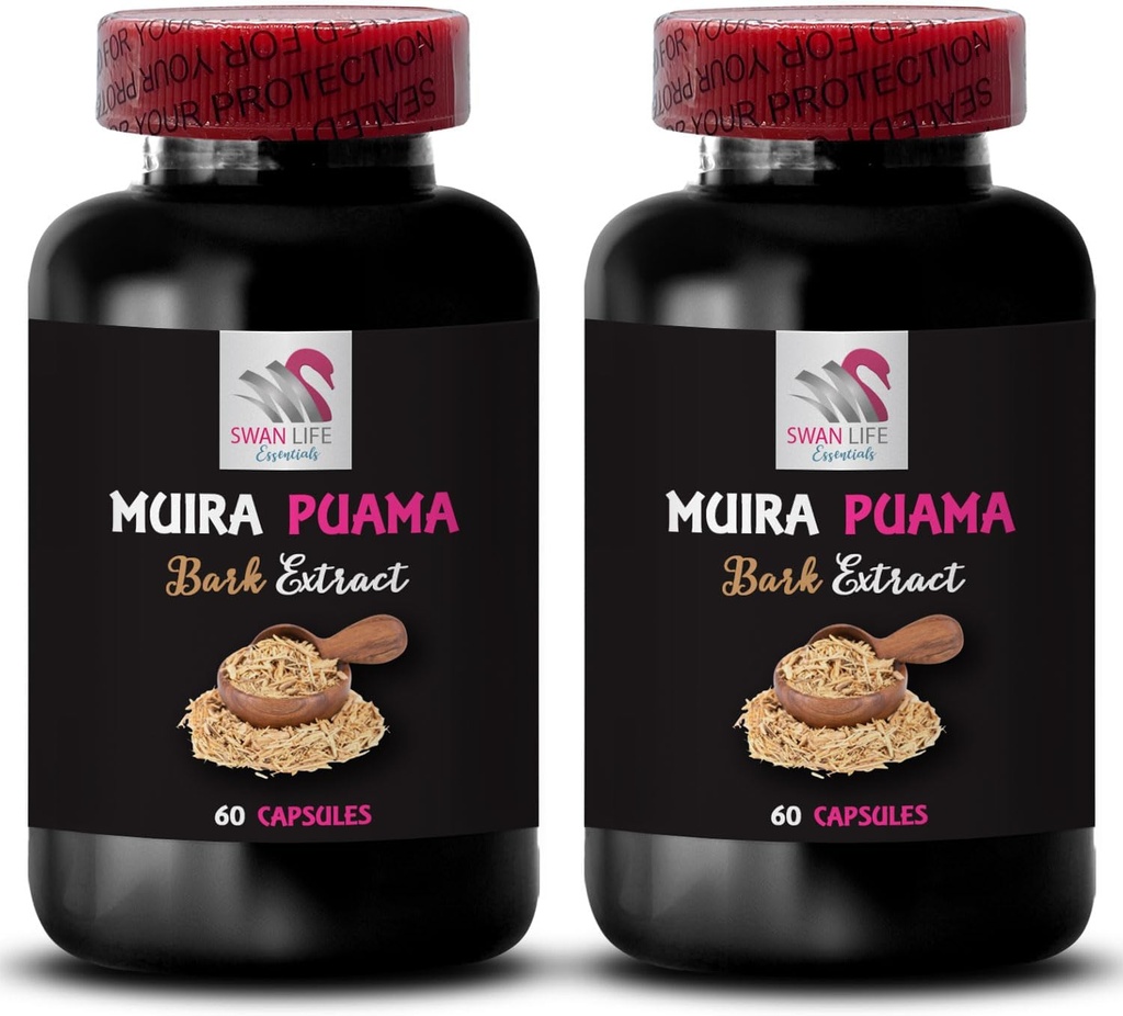 Natural Energy Boost - Muira PUAMA BARK Extract - Lifestyle Support, Botanical Power Source, Plant-Based Strength, Endurance Lift, Energy Rebalance, Daytime Focus 2 Bottles 120 Capsules