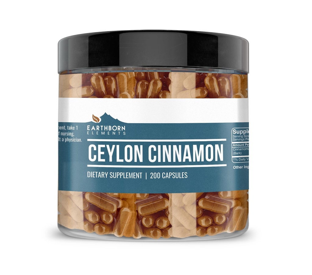Earthborn Elements Ceylon Cinnamon 200 Capsules, Pure & Undiluted, No Additives