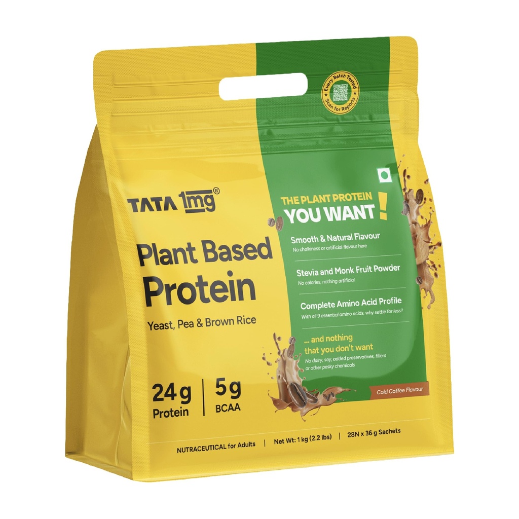 Tata 1mg Plant Protein – Cold Coffee | 24g Protein | No Added Refined Sugar | 1kg