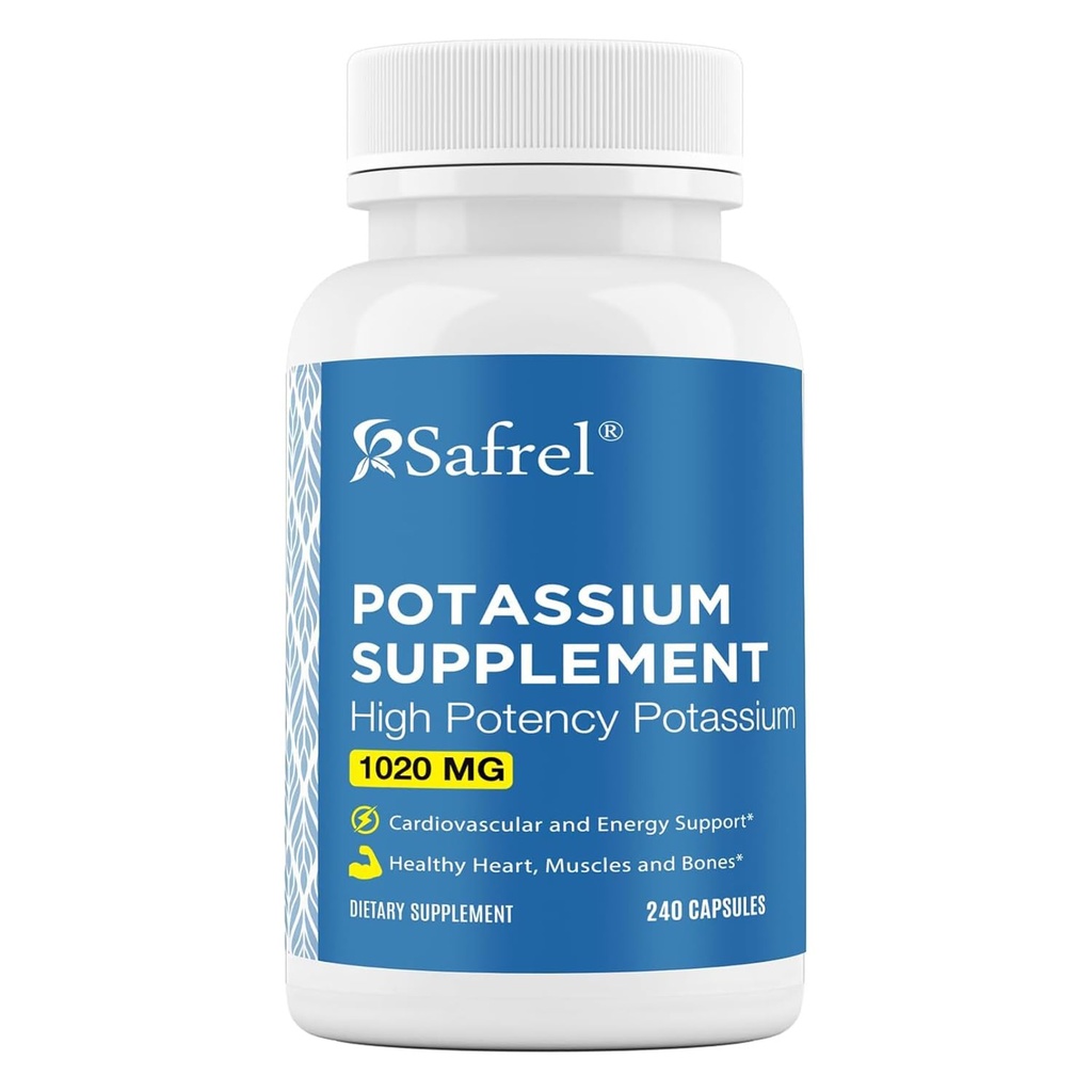 Safrel Potassium Supplement, 1020 mg, 240 Servings, Vegeterian Capsules, Non-GMO, Gluten Free, Made in USA