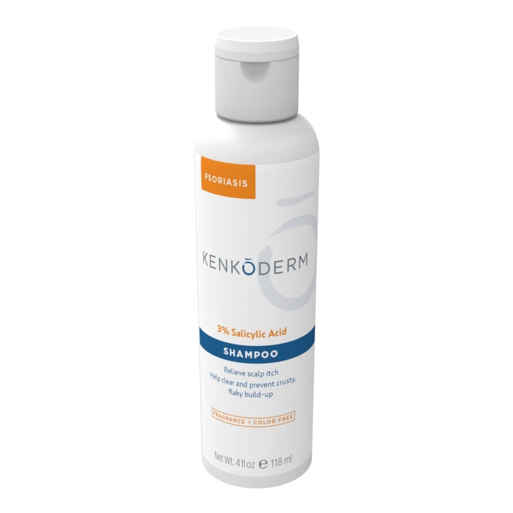 Kenkoderm Psoriasis Shampoo - 3 Percent Salicylic Acid Formula, Anti-Dandruff Cleanser for Itchy or Dry Hair & Scalp, Color & Fragrance Free, 4 Fluid Ounce