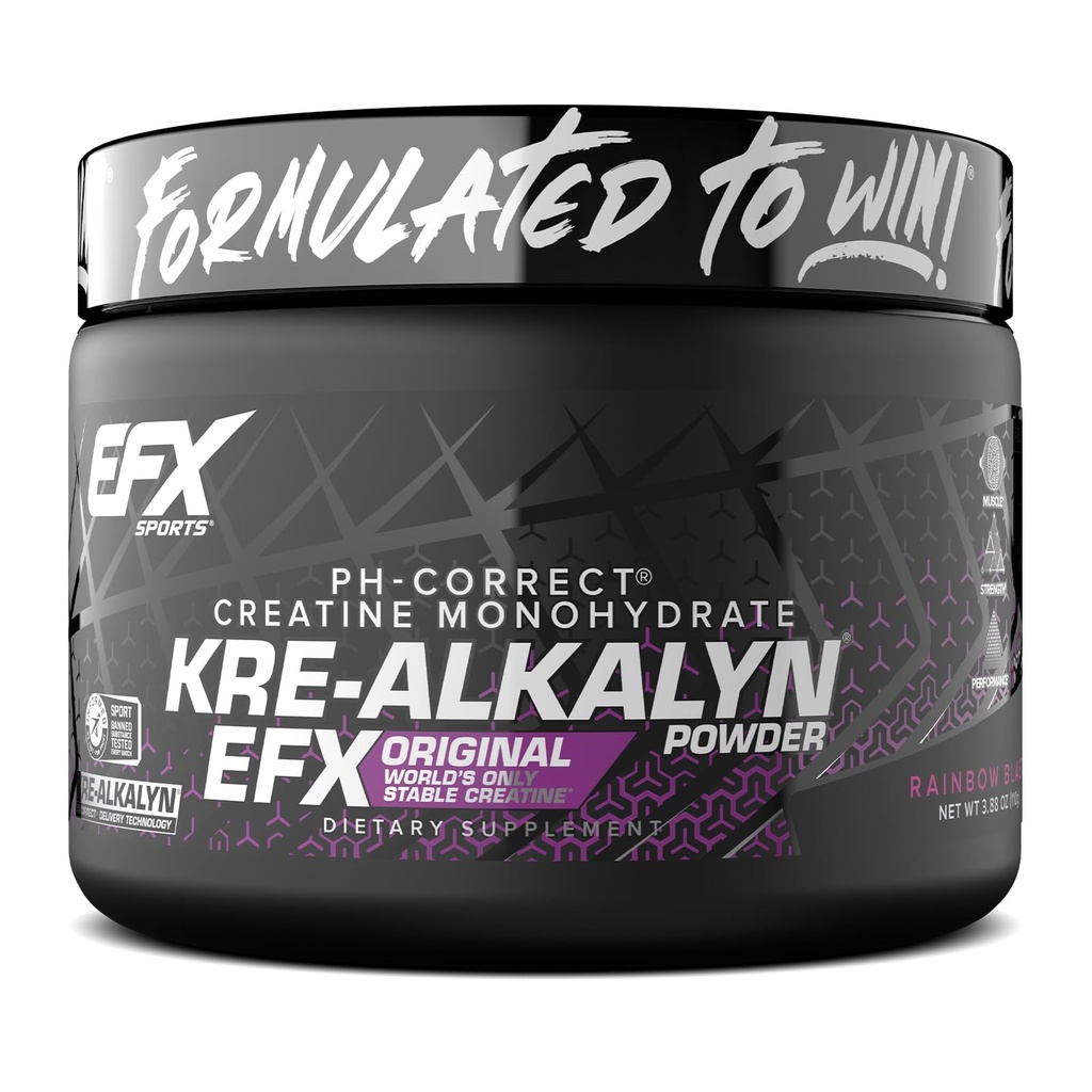 EFX Sports Kre-Alkalyn EFX Powder | pH Correct Creatine Monohydrate Powder Supplement | Strength, Muscle Growth & Performance | 55 Servings (Rainbow Blast)